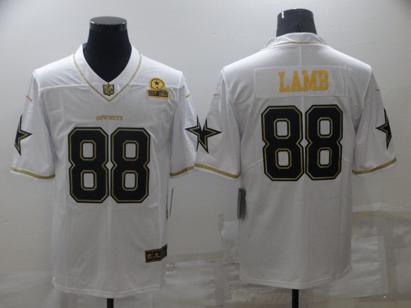 2021 Men Dallas cowboys 88 Lamb White Retro gold character Nike NFL throwback Jerseys
